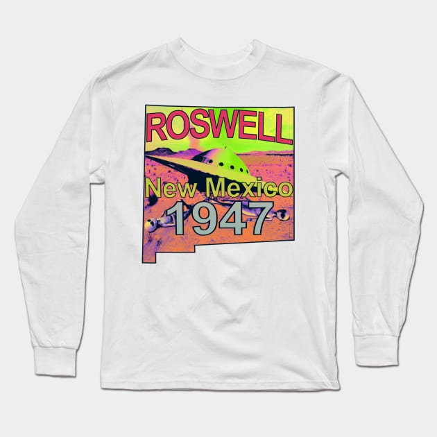 Roswell New Mexico 1947 UFO Aliens Trippy Psychedelic Tie Dye Long Sleeve T-Shirt by blueversion